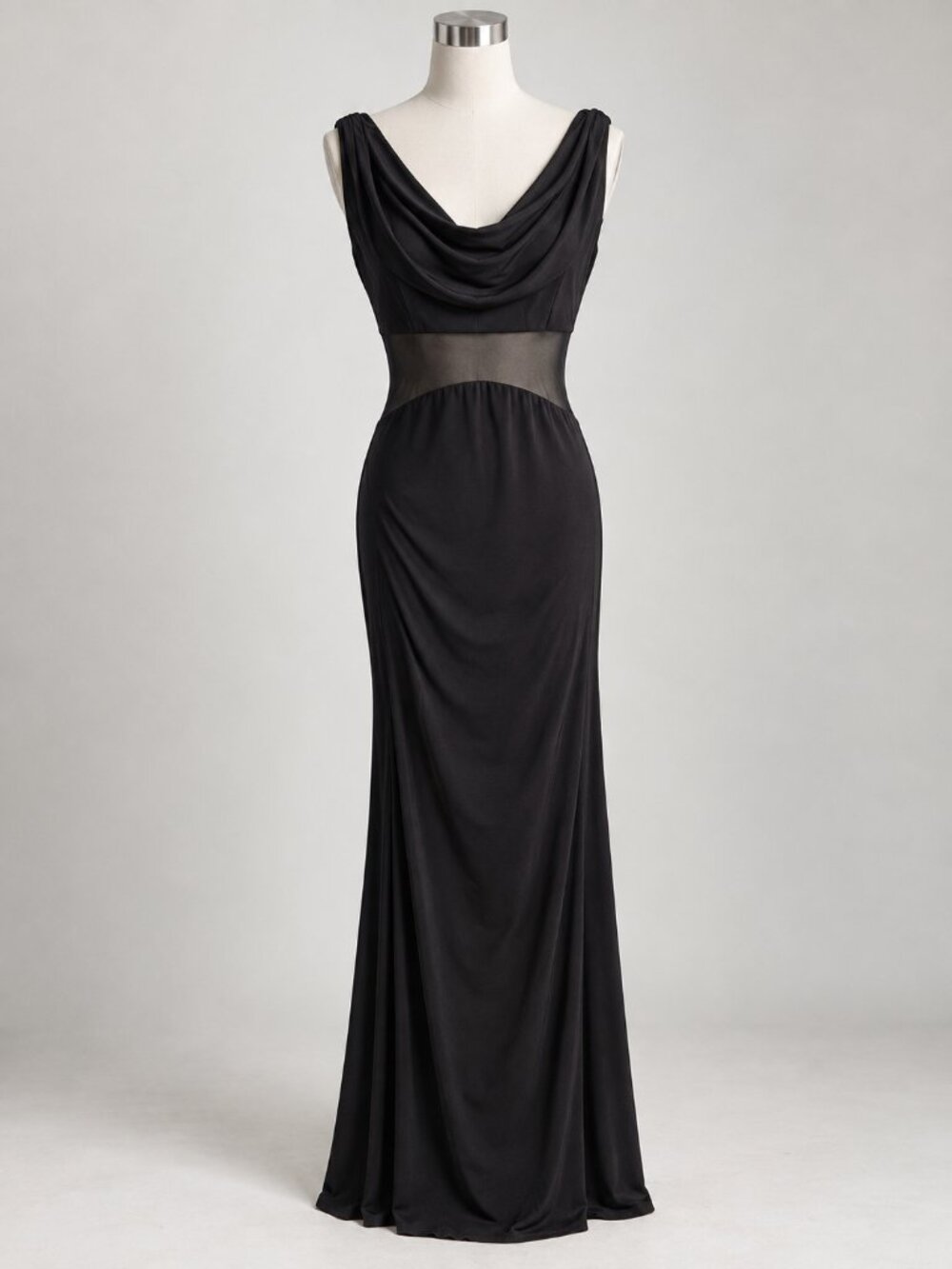 Mark + James Badgley Mischka Women 4 Black Cowl Maxi Dress Sheer Y2K Glam Party